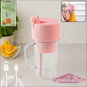 Pink portable blender juicer USB rechargeable with straw and removable lid for smoothies and juices