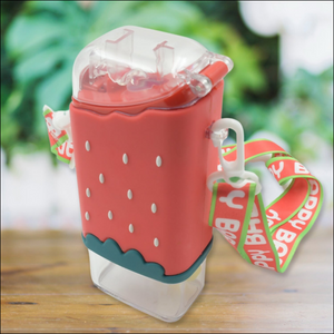 Portable Cute Water Bottle for Kids, Unique Ice Cream Shape water cup, sicle Shaped Plastic Kettle with Straw, Adjustable Shoulder Strap, BPA free, Leakproof (300 ML) - Superior eMart
