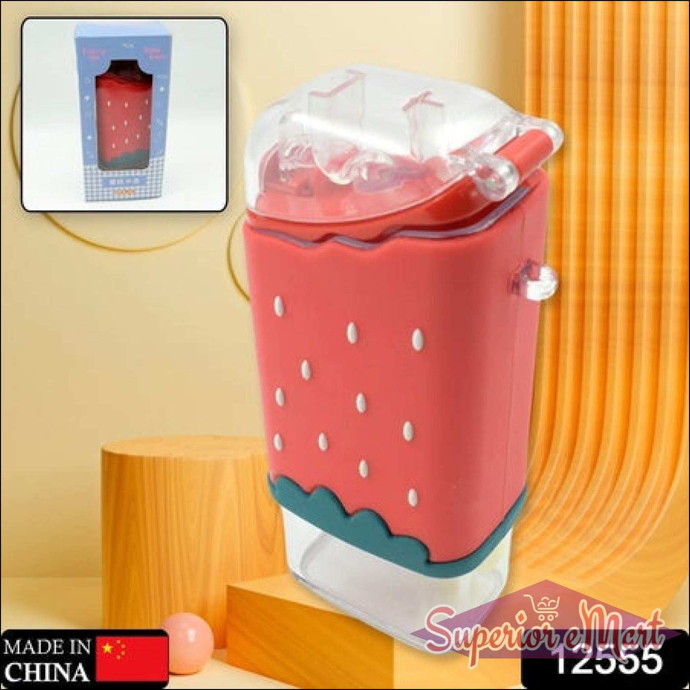 Portable Cute Water Bottle for Kids, Unique Ice Cream Shape water cup, sicle Shaped Plastic Kettle with Straw, Adjustable Shoulder Strap, BPA free, Leakproof (300 ML) - Superior eMart