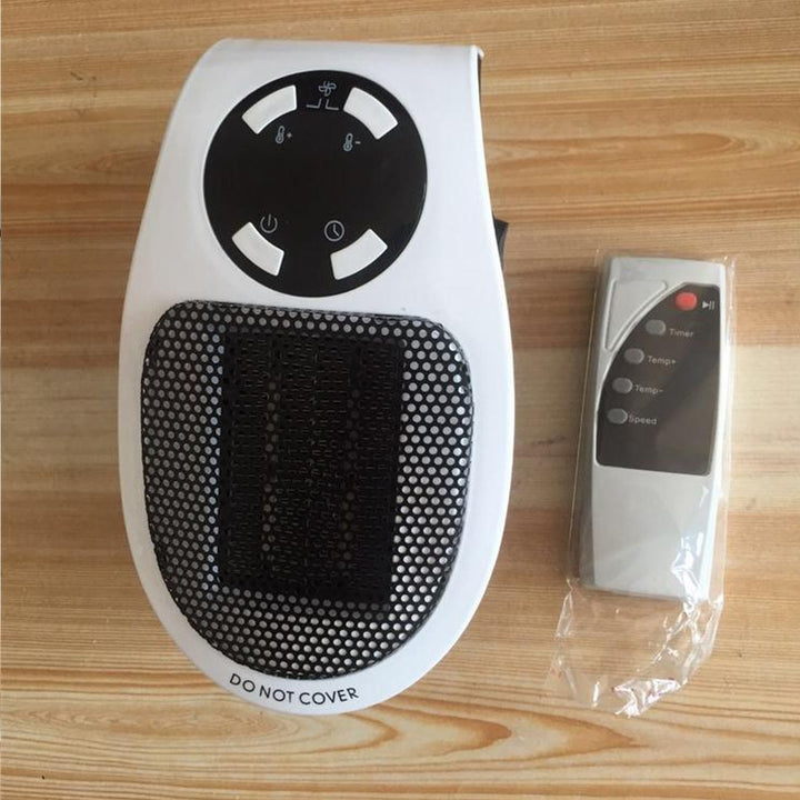 Portable electric heater in white with control panel and remote for convenient home heating