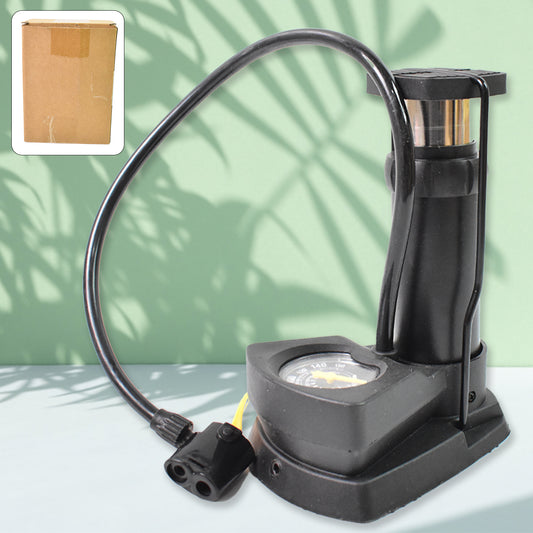 Portable foot air pump with pressure gauge and durable build for easy tire inflation