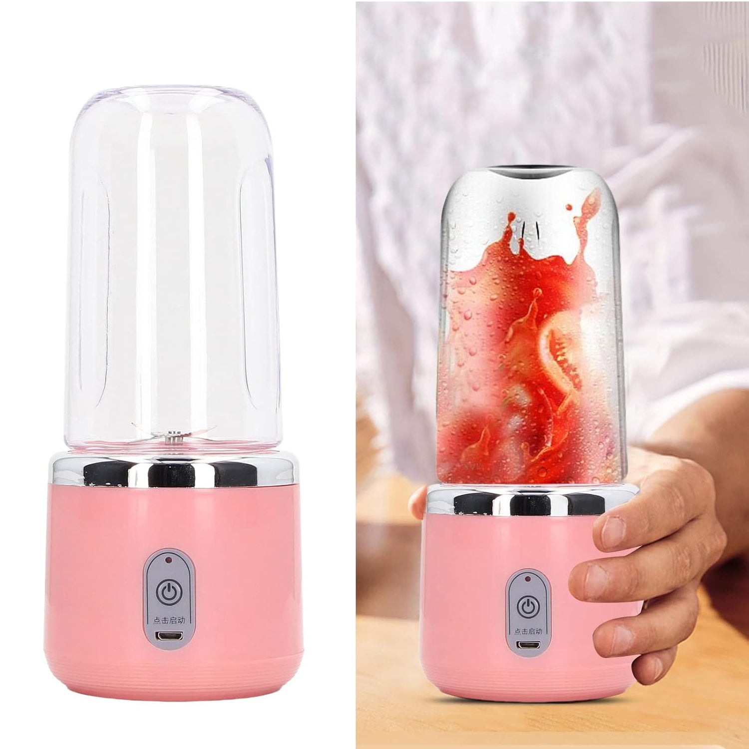 Superior eMart portable juicer blender in pink with fruit blending in clear container