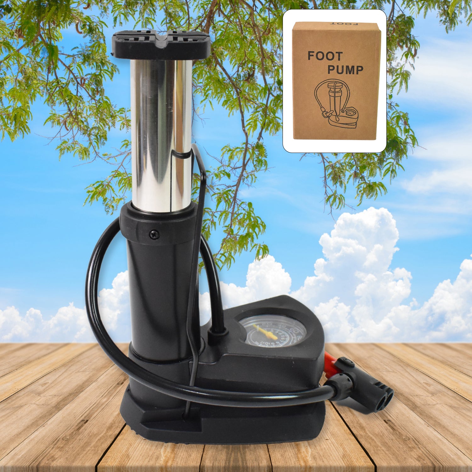 Superior eMart portable mini bike pump with pressure gauge for easy tire inflation