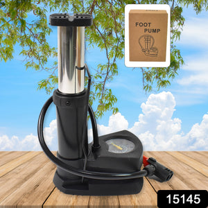 Portable mini bike pump with gauge and sturdy base for easy tire inflation
