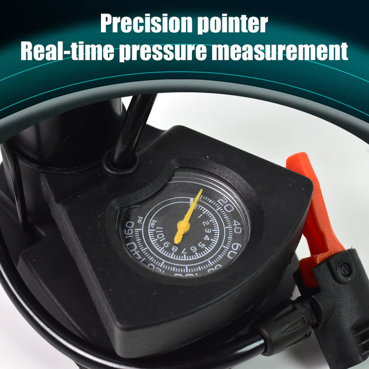 Portable mini bike pump with precision pointer for real-time pressure measurement and easy use