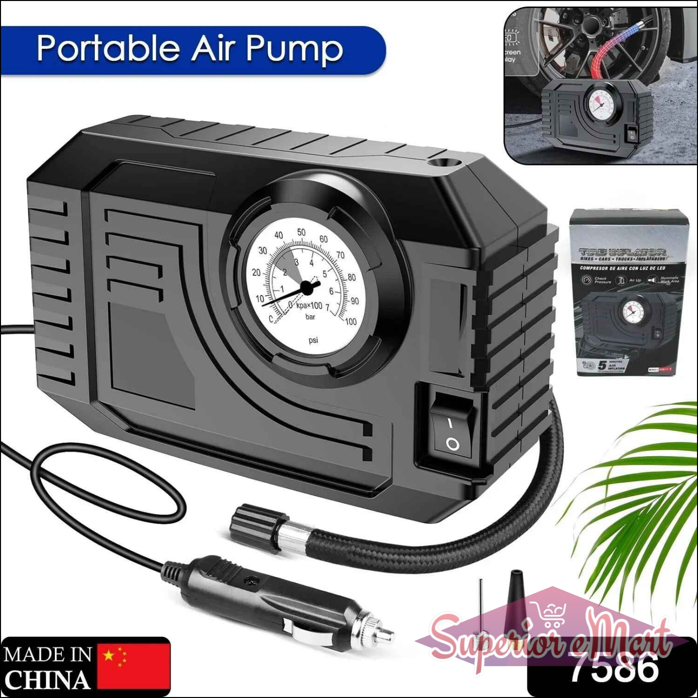 Portable Tire Inflator 12V for Cars - Superior eMart
