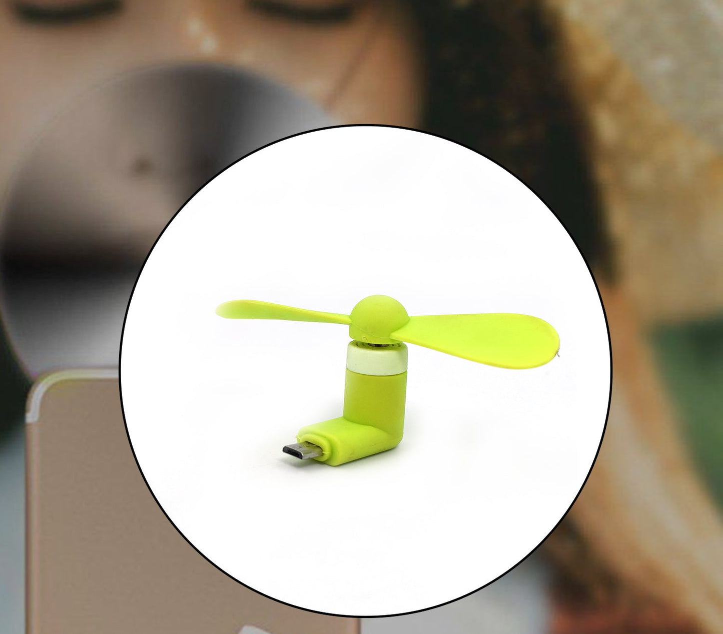 Portable USB fan in bright green color for kids, perfect for staying cool on warm days