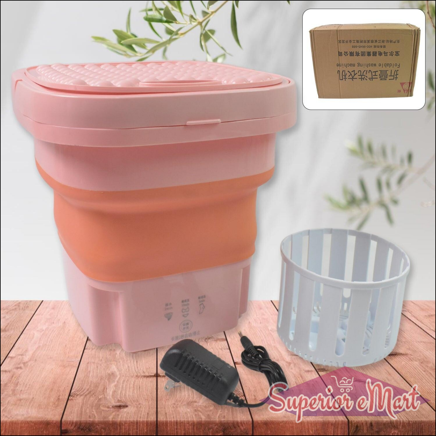 Superior eMart portable washing machine foldable design for easy storage and travel with included accessories