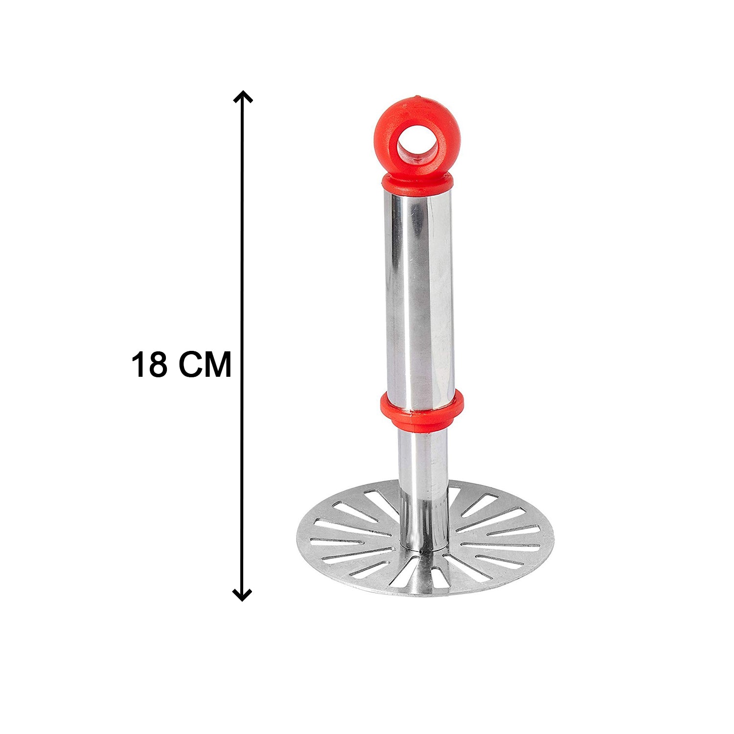 Metal potato masher with plastic handle, 18 CM height, perfect for mashing potatoes and other soft foods