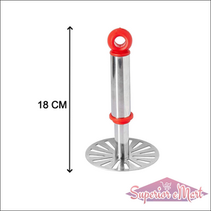 Metal potato masher with plastic handle, 18 CM height, perfect for mashing potatoes and other soft foods