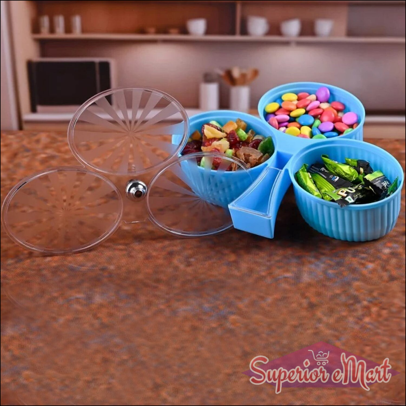 Premium 3-compartment Revolving Dry Fruit Box (1 Pc)