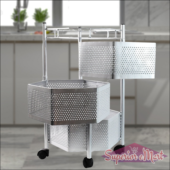 Premium 3-layer Hexagon Kitchen Storage Trolley With Wheels (1 Pc) - Superior eMart