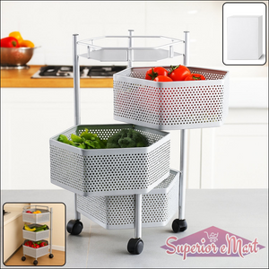 Premium 3-layer Hexagon Kitchen Storage Trolley With Wheels (1 Pc) - Superior eMart