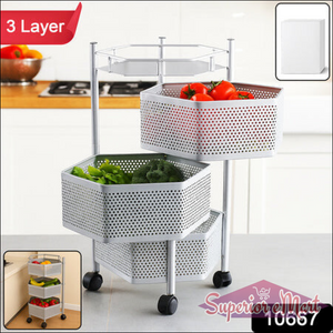 Premium 3-layer Hexagon Kitchen Storage Trolley With Wheels (1 Pc) - Superior eMart