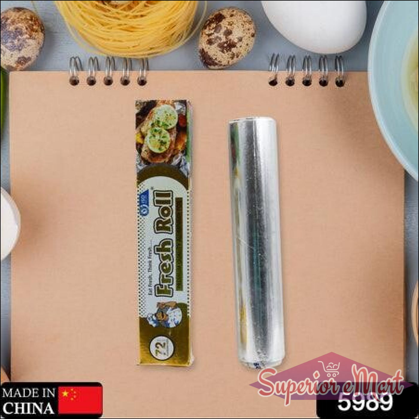 Heavy duty aluminum foil roll on a kitchen countertop for cooking and food storage