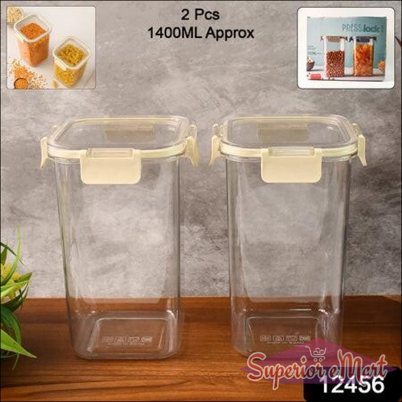 Press N Lock Airtight Kitchen Storage Container Set (2pc1400ml) - Superior eMart