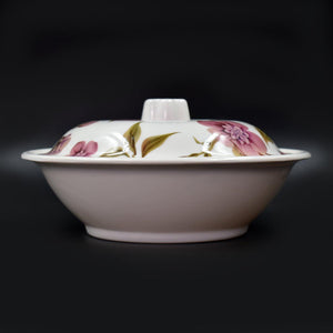 Elegant floral pudding serving set for home featuring a bowl and lid in pristine porcelain