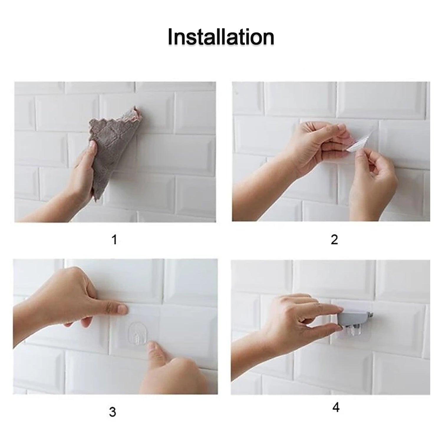 Step-by-step installation of a punch free knife holder on kitchen tiles for easy access
