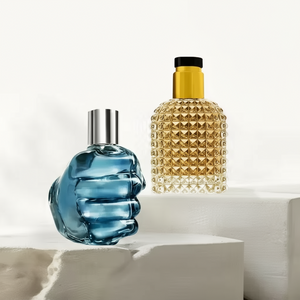 PUNCH MARVEL perfume set featuring a blue fist-shaped bottle and a gold studded bottle