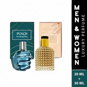 PUNCH MARVEL perfume set featuring Eau de parfum bottles for men and women in stylish packaging