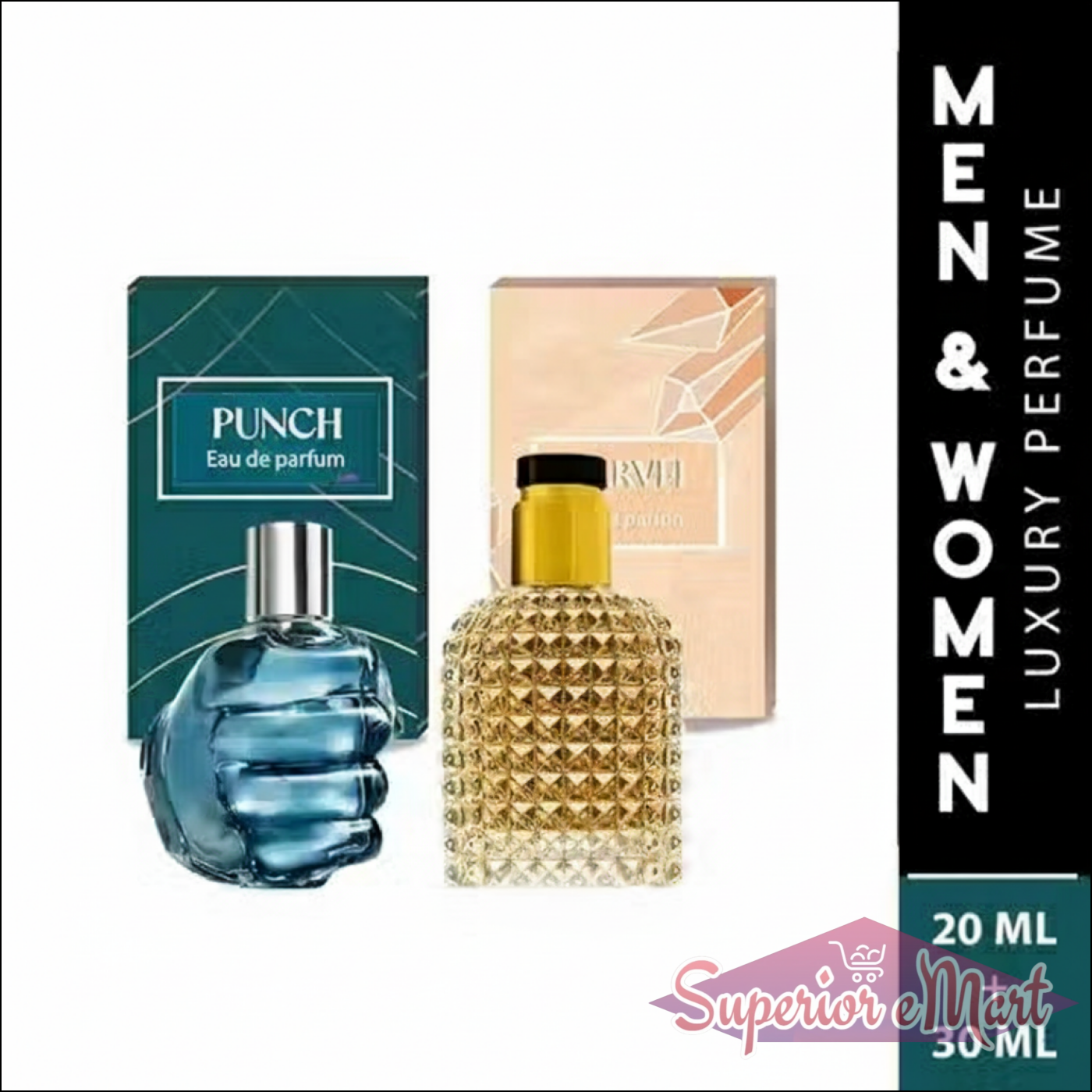 PUNCH MARVEL perfume set featuring Eau de parfum bottles for men and women in stylish packaging