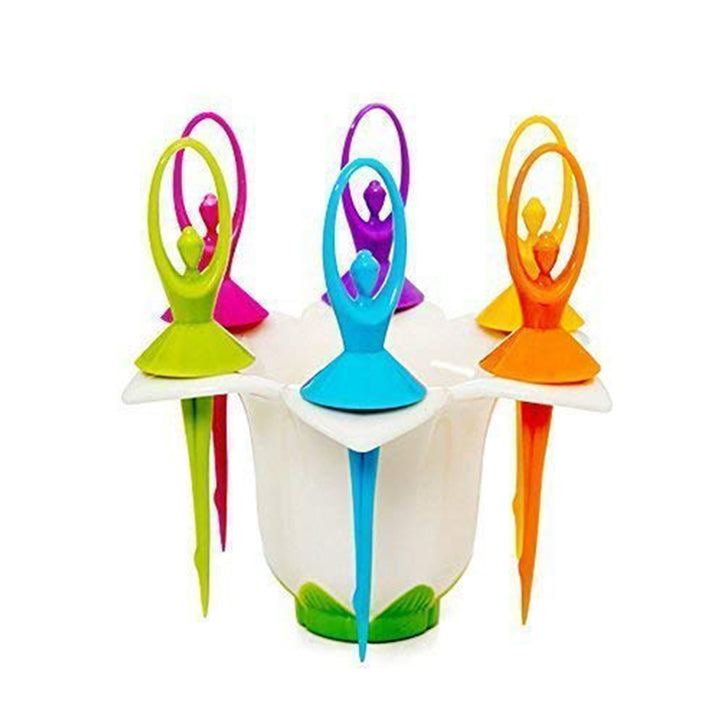 Dancing Doll Fruit Cutlery With Stand Set Of 6.