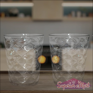 Set of two pyramid design unbreakable glass drinkware with a stylish diamond pattern