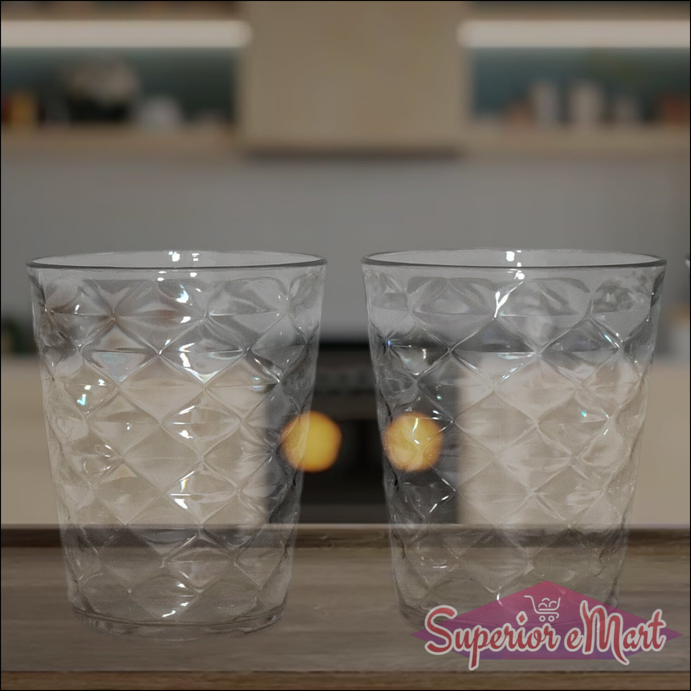 Set of two pyramid design unbreakable glass drinkware with a stylish diamond pattern