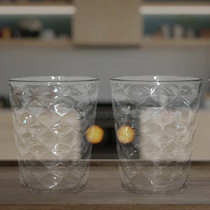 Set of two pyramid design unbreakable glass drinkware with a stylish diamond pattern