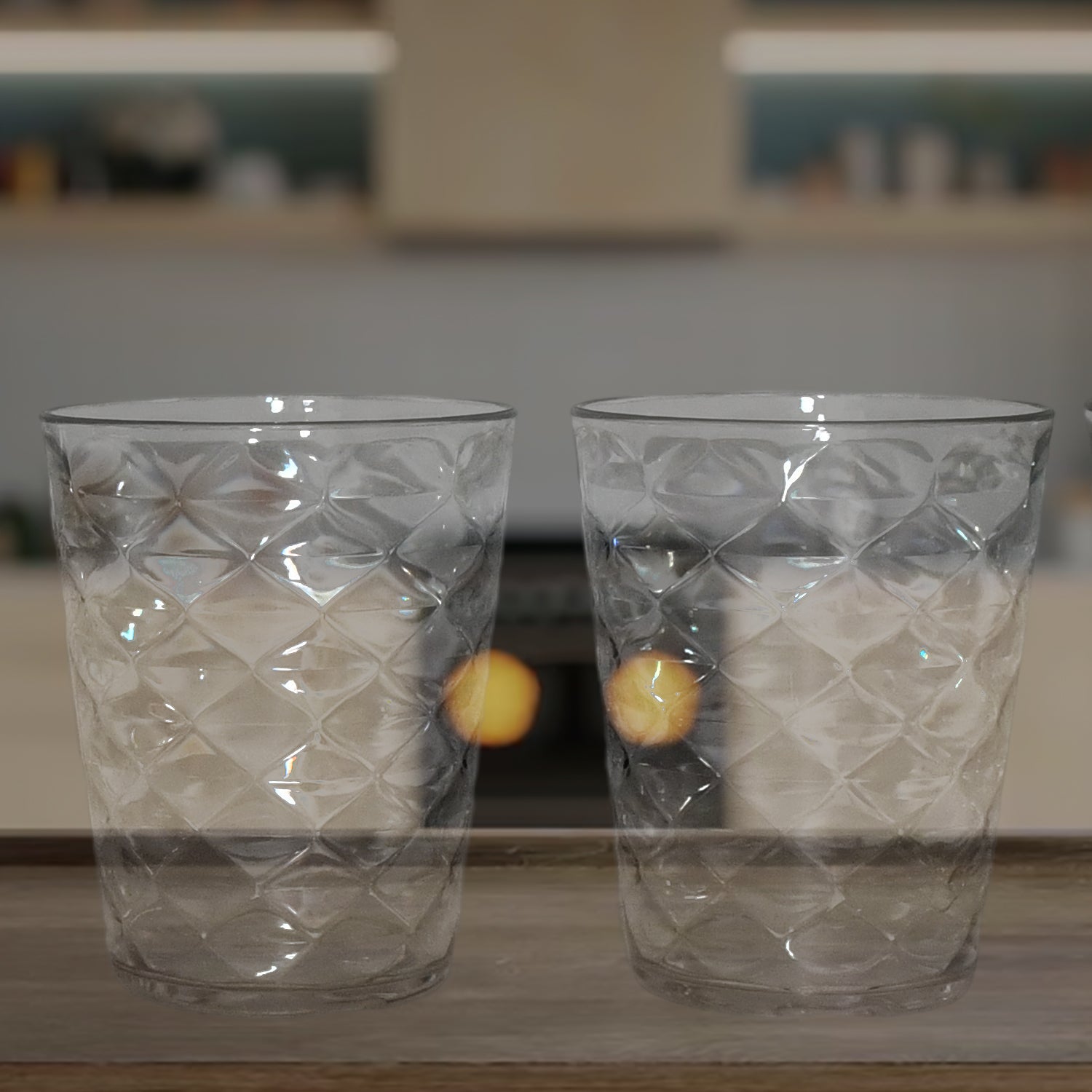 Set of two pyramid design unbreakable glass drinkware with a stylish diamond pattern