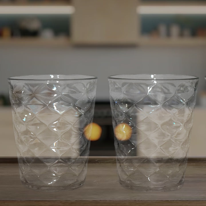 Set of two pyramid design unbreakable glass drinkware with a stylish diamond pattern
