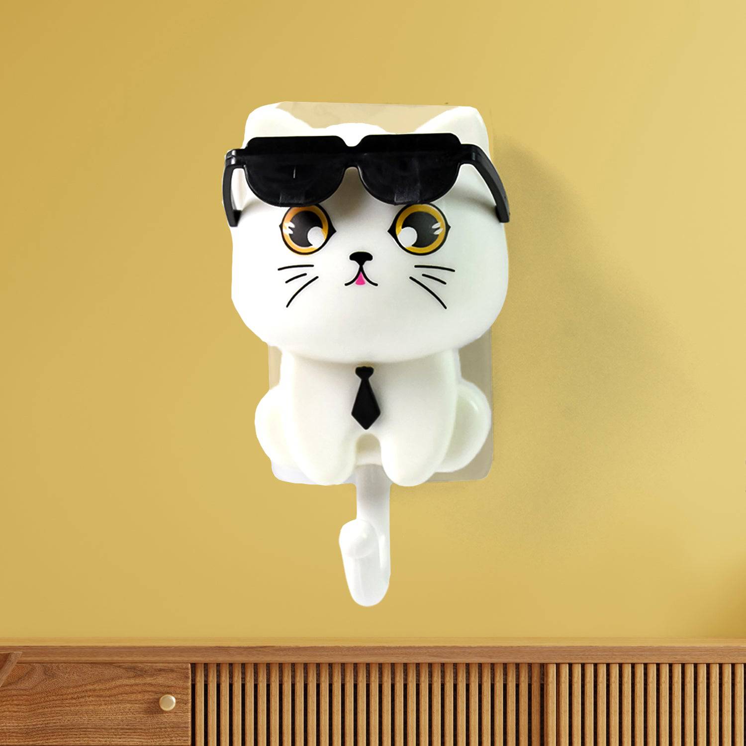 Cat Hook For Wall Cute Cat Key Hook With Sunglasses (1 Pc) - Superior eMart