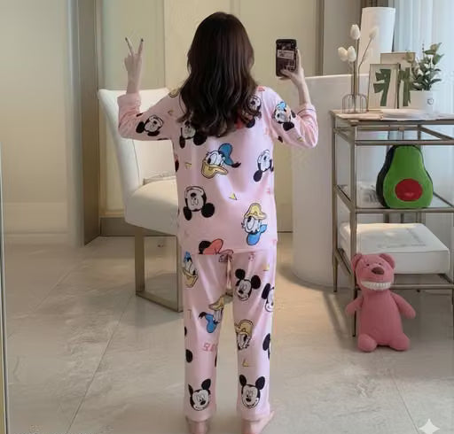 Kids Printed Long Sleeve T-Shirt and Pajamas Night Dress Set