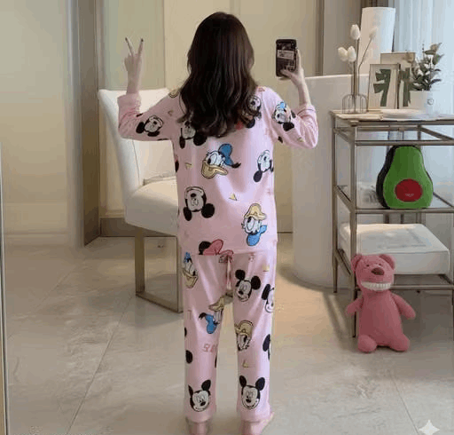 Kids Printed Long Sleeve T-Shirt and Pajamas Night Dress Set
