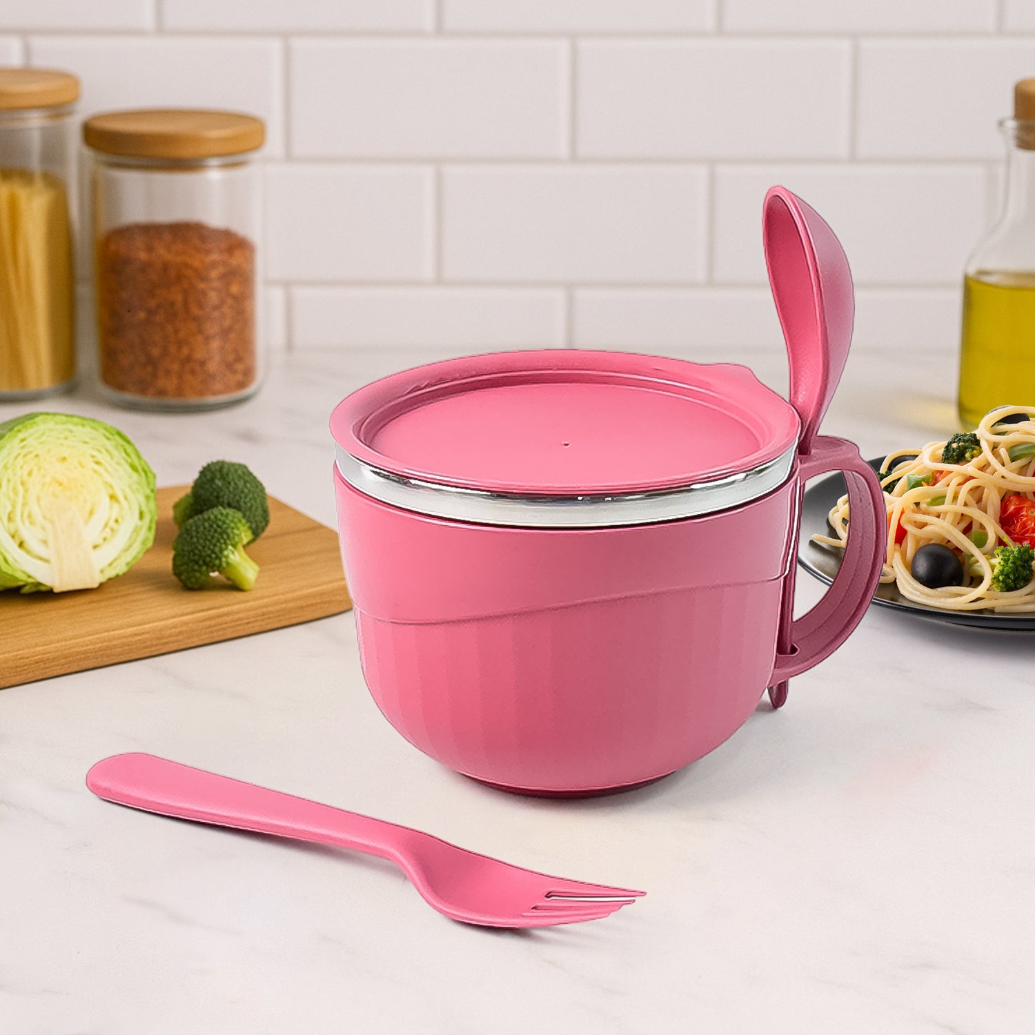 700 ml Multipurpose Noodle Bowl With Handle Lid And Fork