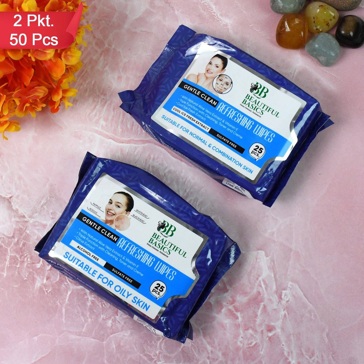 Beautiful Basics Normal  Oily Skin Face Wipes (2 Pkts X 50 Pcs Wipes) - Superior eMart