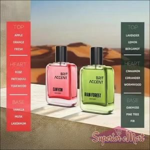 Unisex long-lasting perfume set featuring Canyon and Rain Forest scents in stylish bottles