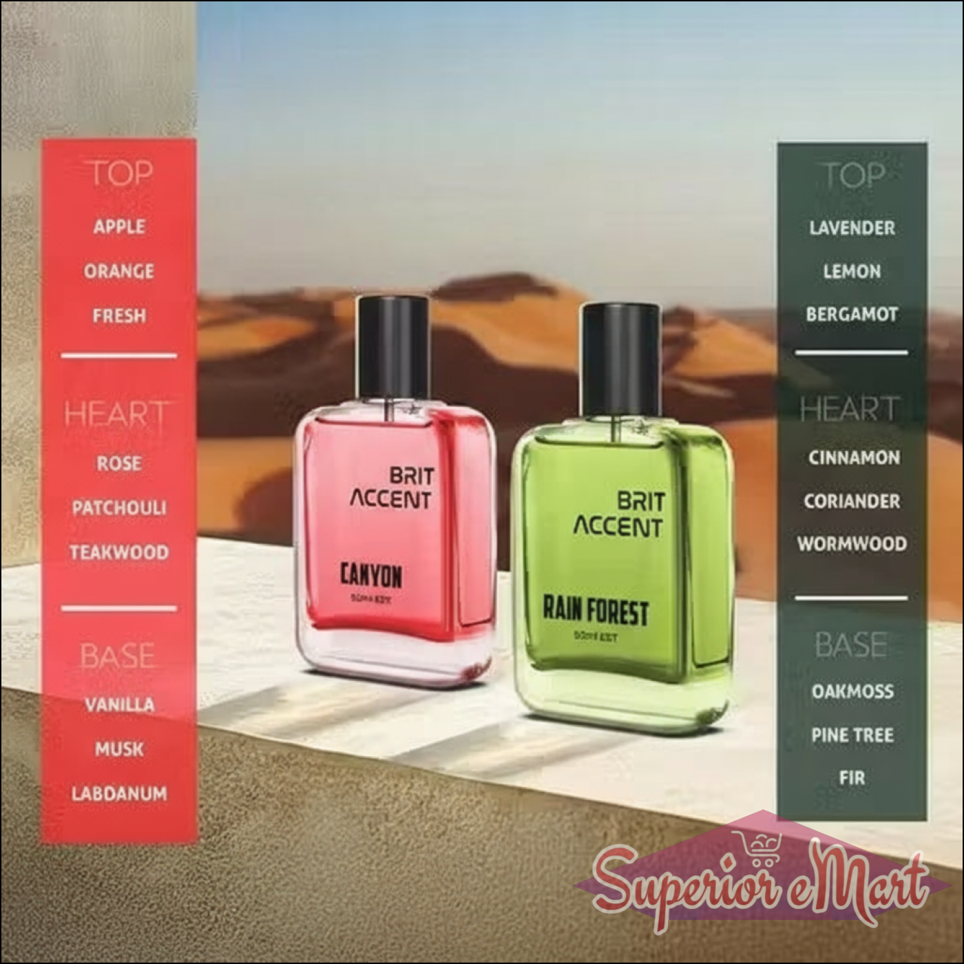 Unisex long-lasting perfume set featuring Canyon and Rain Forest scents in stylish bottles