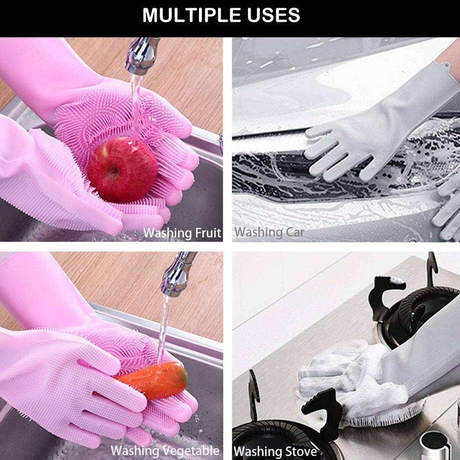 0712 Dishwashing Gloves With Scrubber Silicone Cleaning Reusable Scrub Gloves For Wash Dish Kitchen Bathroom Pet Grooming Wet And Dry Glove (1 Pc Left Hand Gloves) - Superior eMart