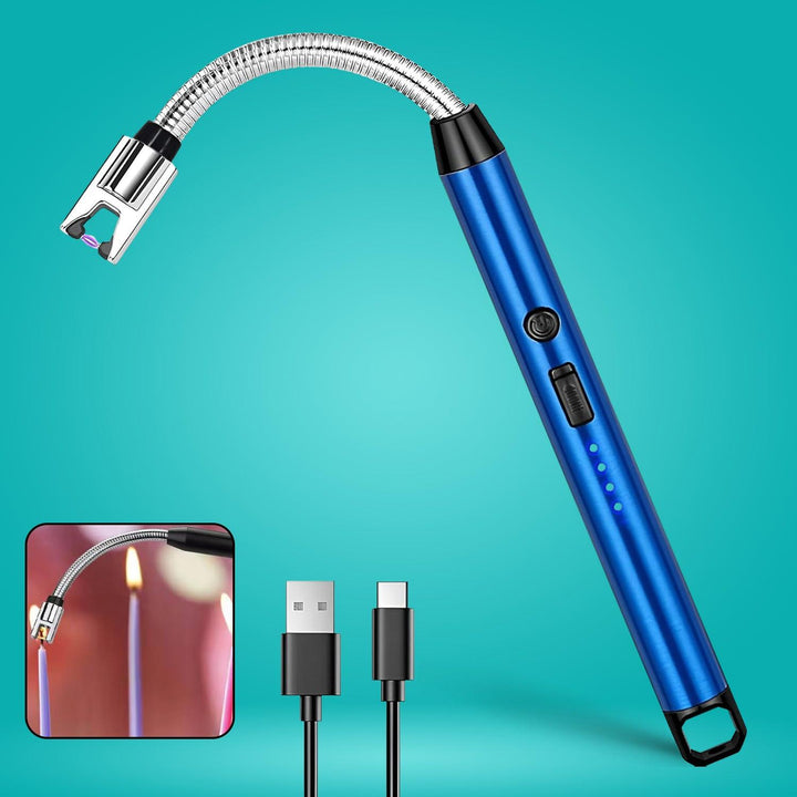 Rechargeable electric arc lighter with flexible neck and USB charging capability for candles and grills