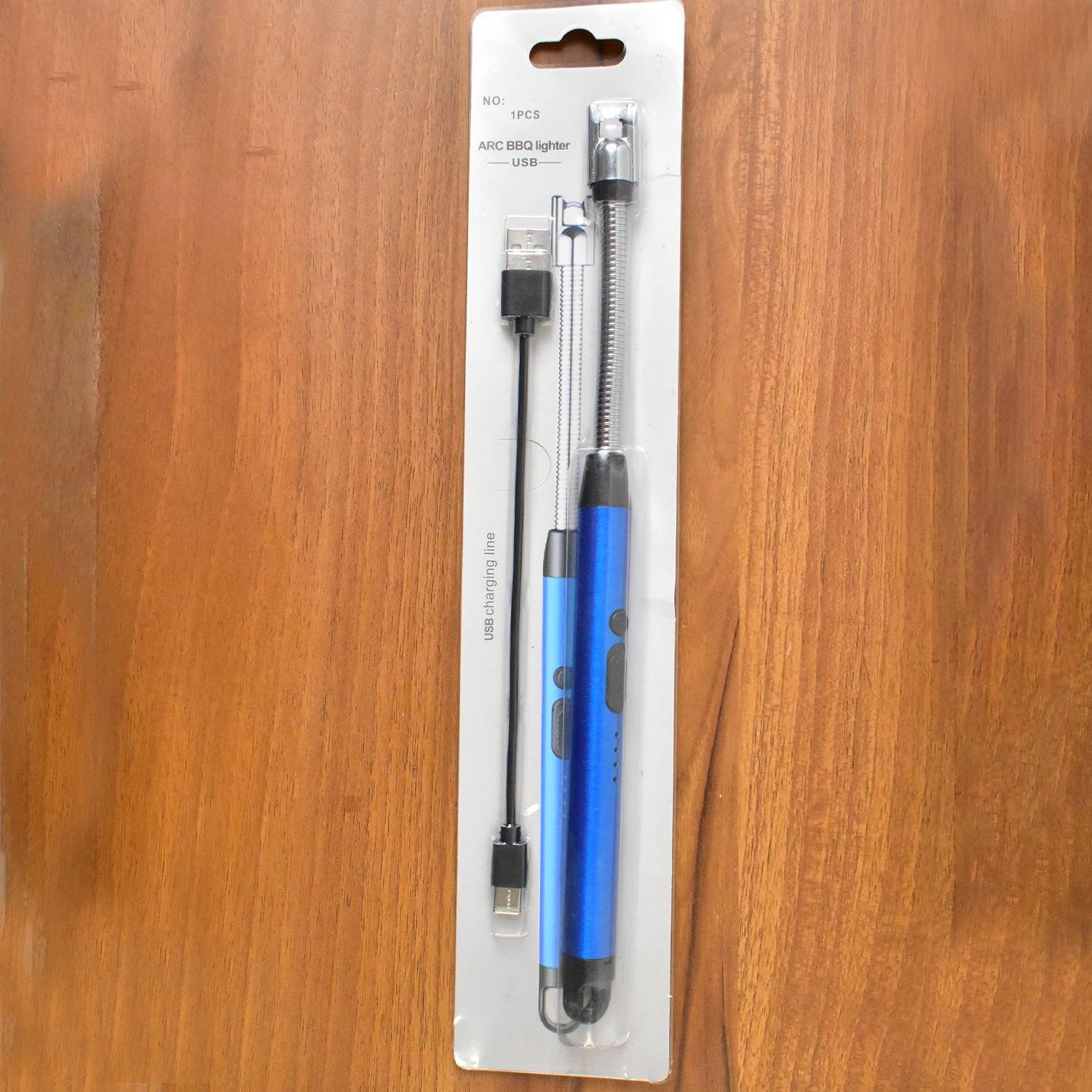 Rechargeable electric arc lighter in blue packaging with a USB charger and flexible neck