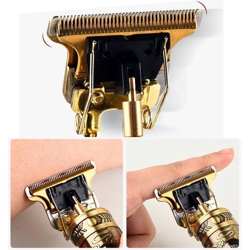 Close-up of a Dropdash rechargeable T-blade hair trimmer for men showing the blade detail and mechanism