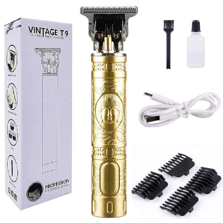 Gold Vintage T9 Rechargeable T-blade hair trimmer for men with accessories and box