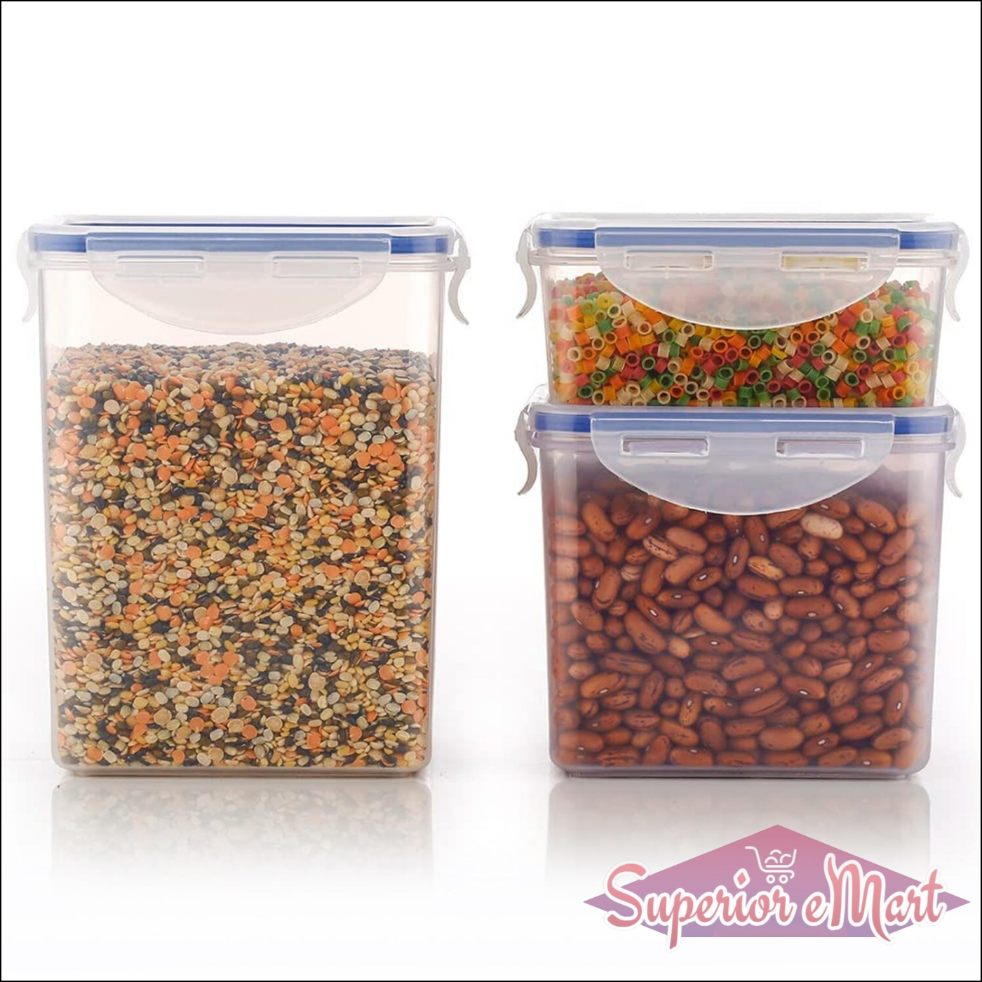 Durable rectangle food storage containers with airtight lids for organizing beans and seeds
