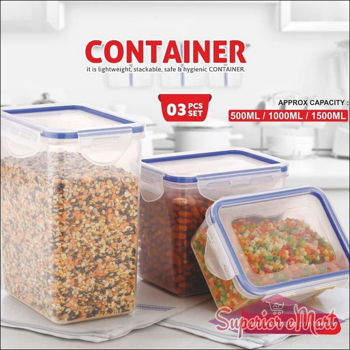 Superior eMart rectangle food storage containers in three sizes for organizing dry foods