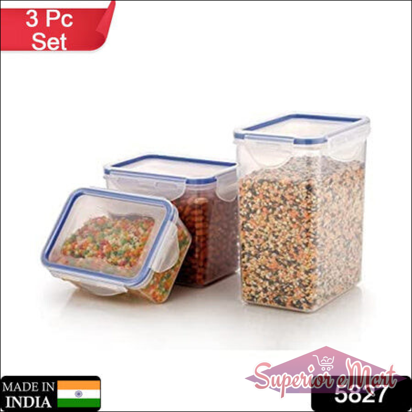 Set of 3 rectangle food storage containers for organizing and preserving kitchen ingredients