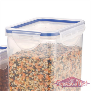 Clear rectangle food storage containers with airtight lids for organizing grains and legumes