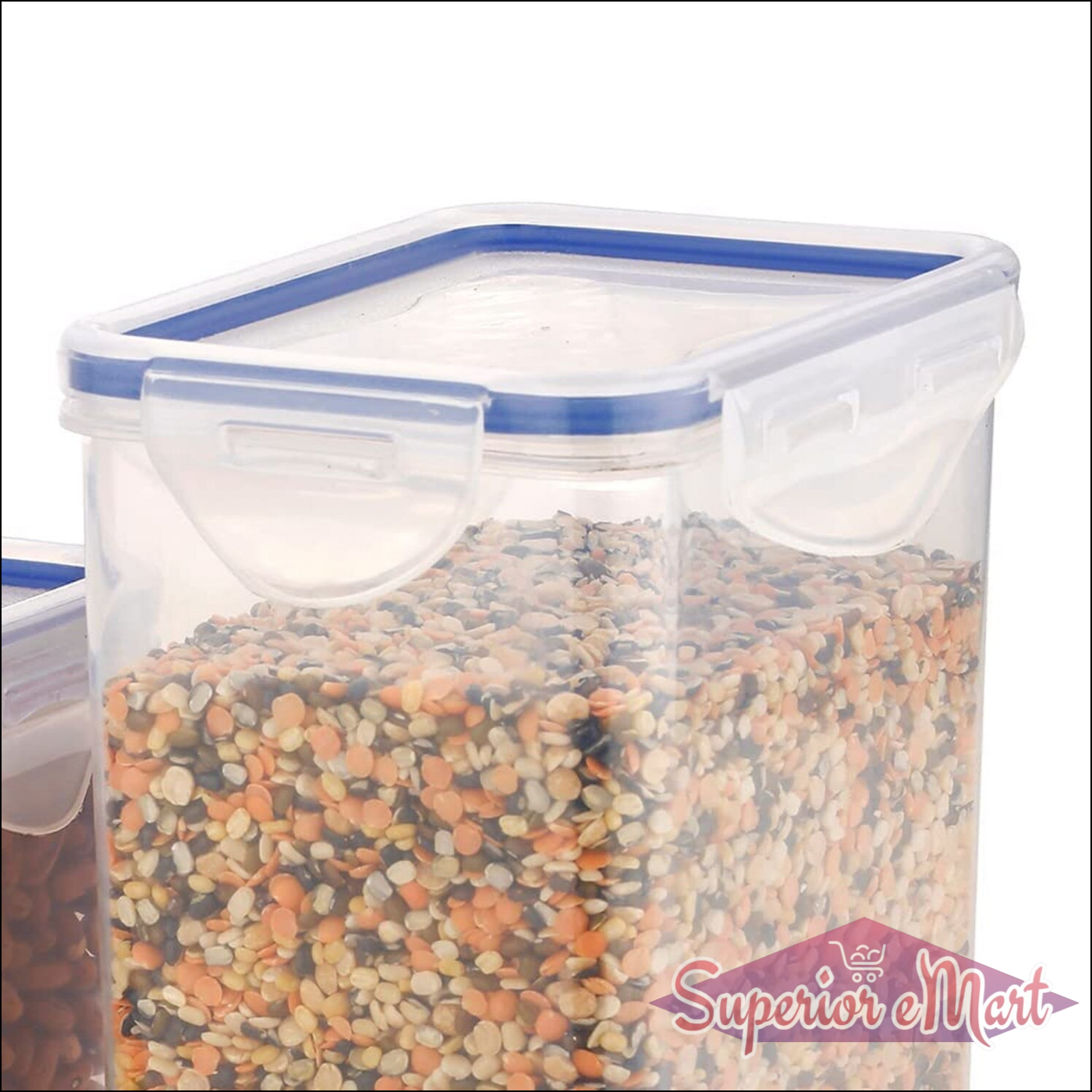 Clear rectangle food storage containers with airtight lids for organizing grains and legumes