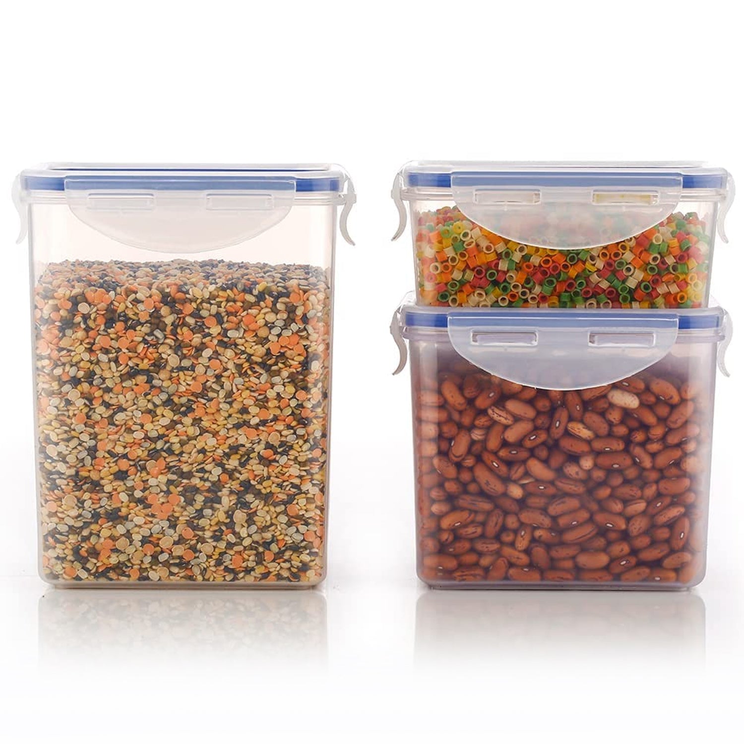 Durable rectangle food storage containers with airtight lids for organizing beans and seeds