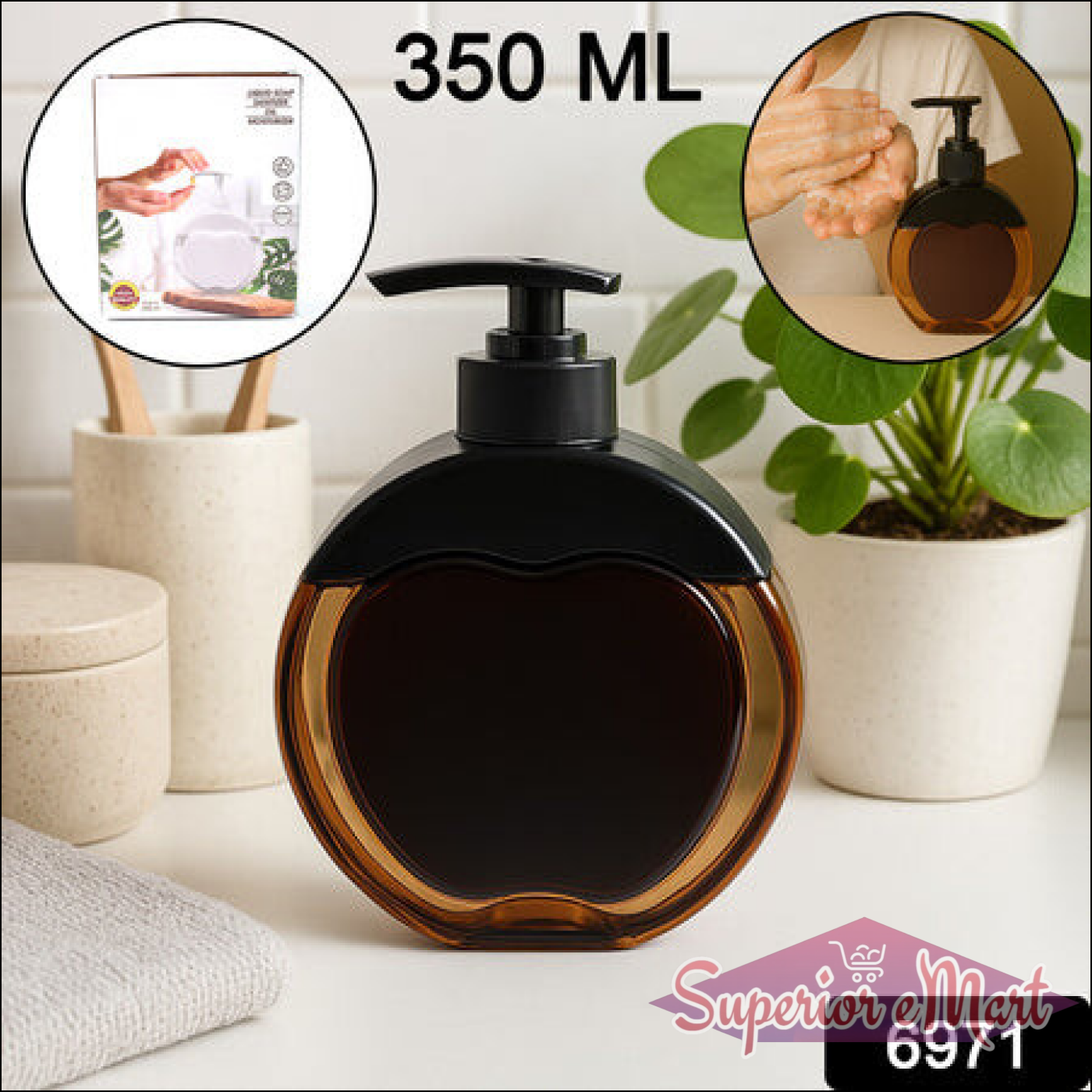 Refillable liquid soap dispenser in sleek black design with 350 ML capacity, perfect for any kitchen or bathroom